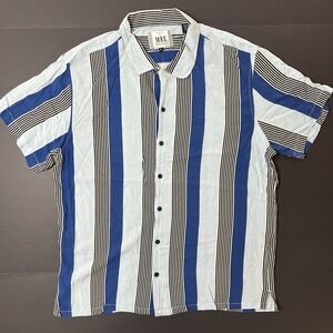 MBX Cabana Collection Button Up Blue Striped Men's L Preppy Old Money Vacation